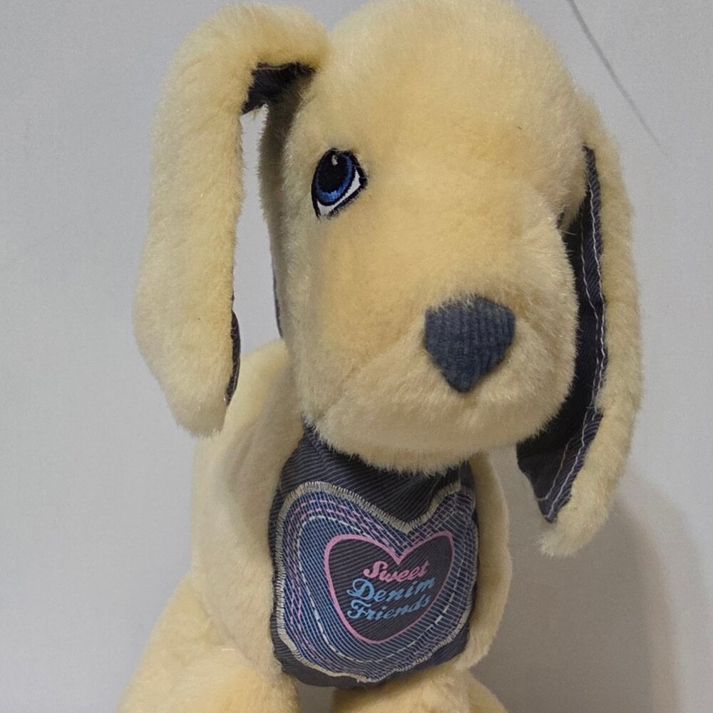 Vintage 1980s Sweet Denim Friends Yellow Lab 12" Plush Puppy Dog Stuffed Animal